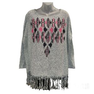 Creazioni Effeci Women’s Gray Southwestern Tassel Trim Oversized Sweater…